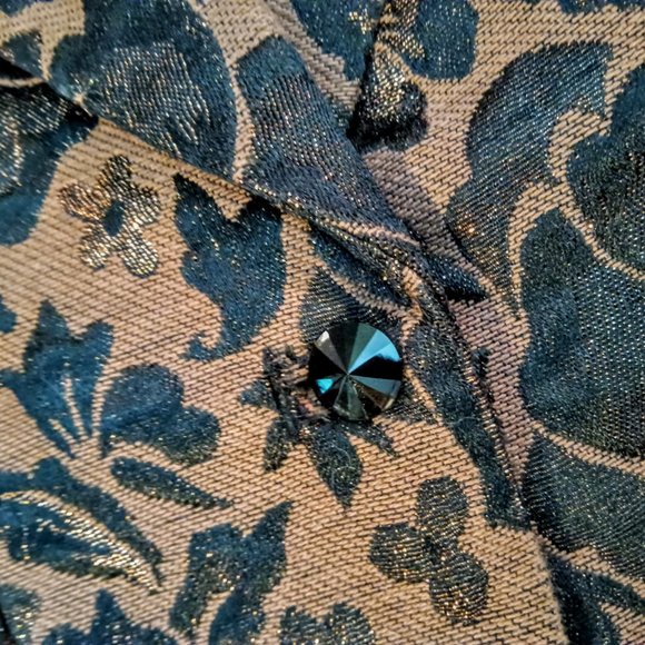 Gorgeous Cache Bronze Black Metallic Floral Brocade Blazer Removable Fur Collar - Picture 7 of 10